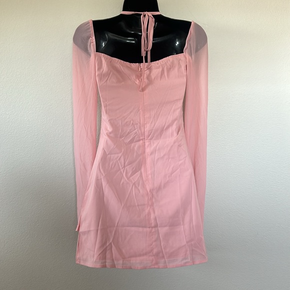 Princess Polly Pink Dyer Bell Long Sleeve Halter Ruched Bust Mini Dress - Picture 7 of 10